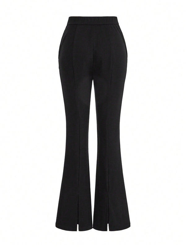 MOTF STUDIO Pantalones solidos de pierna acampanada con bolsillos inclinados y dobladillo dividido