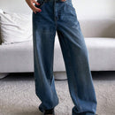 DAZY Pantalones Jeans informales de pierna ancha y ajuste holgado para mujer con bolsillos