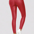 Pantalones rojos ajustados con cremallera para mujer, de unicolor
