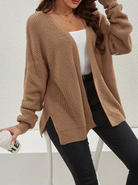 Cardigan holgado casual con abertura lateral y mangas tipo dolman, para primavera/otono
