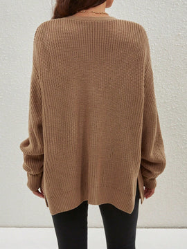 Cardigan holgado casual con abertura lateral y mangas tipo dolman, para primavera/otono