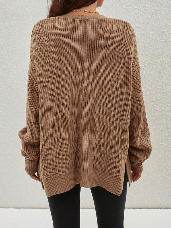 Cardigan holgado casual con abertura lateral y mangas tipo dolman, para primavera/otono
