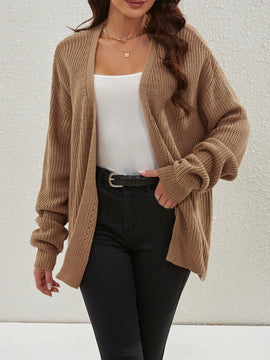 Cardigan holgado casual con abertura lateral y mangas tipo dolman, para primavera/otono