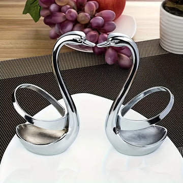 Porta cubiertos con estilo en forma de cisne, hecho de acero inoxidable, viene con un juego de tenedores de cortesía - Perfecto para catering y servicio de alimentos.
