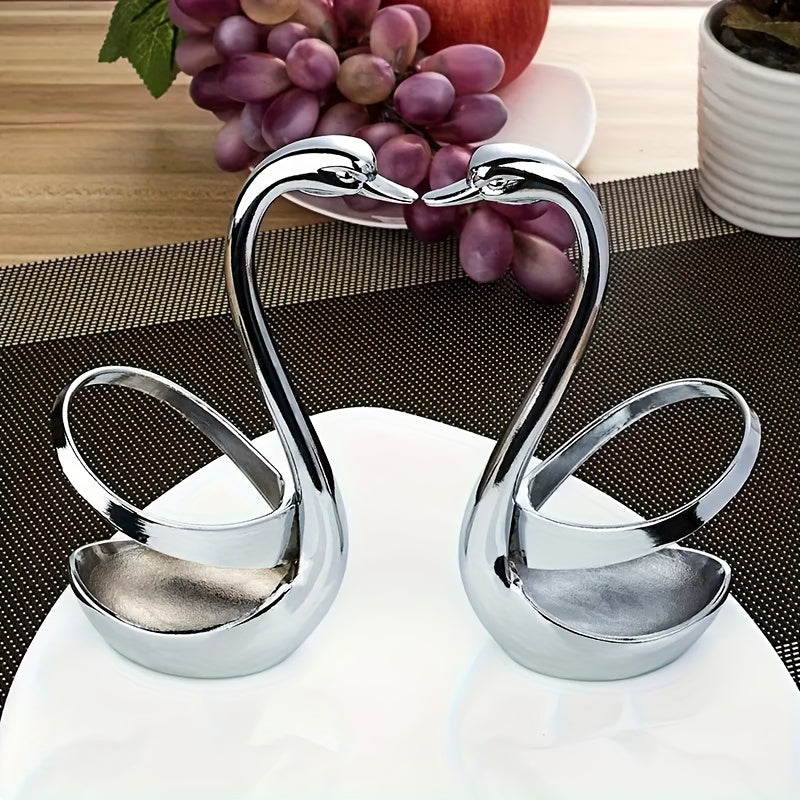 Porta cubiertos con estilo en forma de cisne, hecho de acero inoxidable, viene con un juego de tenedores de cortesía - Perfecto para catering y servicio de alimentos.