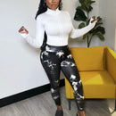 Slayr Pantalones deportivos casuales sencillos de tejido de punto acanalado en tie-dye blanco y negro con forma de Body y cintura alta para mujer - C