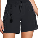 Shorts de trabajo para mujeres con cintura elastica, cierre de cremallera y cordon, y varios bolsillos