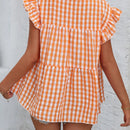 NEW  VCAY Camisa de manga corta con estampado de cuadros para vacaciones y tiempo libre