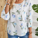 EMERY ROSE Camisa blanca casual con estampado de campo rural y manga media, versatil para mujeres