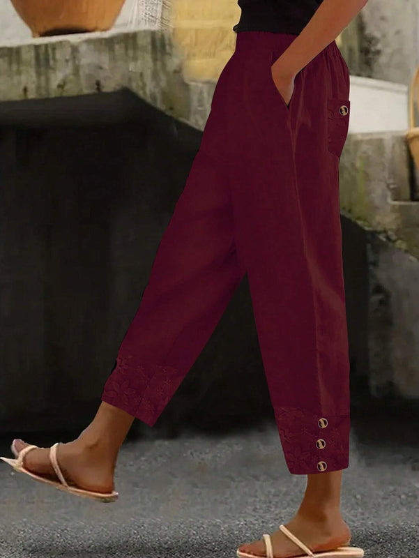 LUNE Pantalones largos con forma conica y unicolor para mujeres, ideales para el tiempo libre