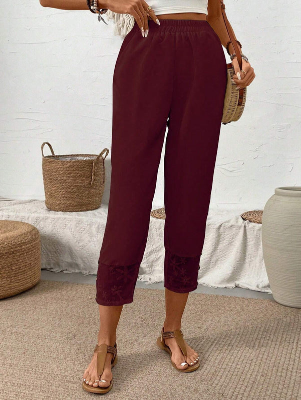 LUNE Pantalones largos con forma conica y unicolor para mujeres, ideales para el tiempo libre