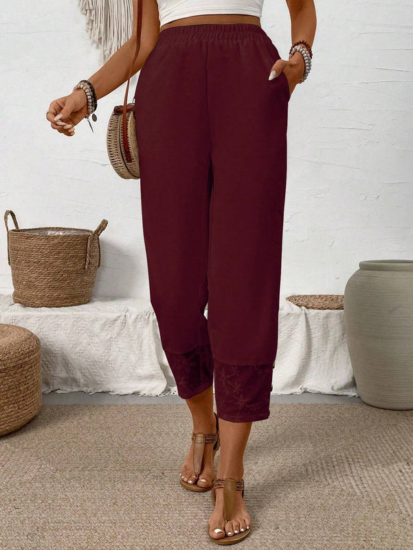 LUNE Pantalones largos con forma conica y unicolor para mujeres, ideales para el tiempo libre