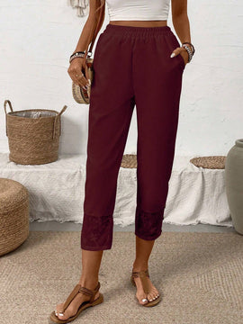 LUNE Pantalones largos con forma conica y unicolor para mujeres, ideales para el tiempo libre
