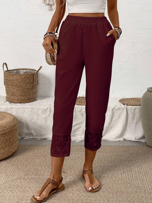 LUNE Pantalones largos con forma conica y unicolor para mujeres, ideales para el tiempo libre