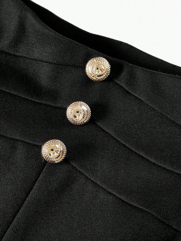 MOTF PREMIUM Pantalones ajustados de detalle de boton dorado solido para verano