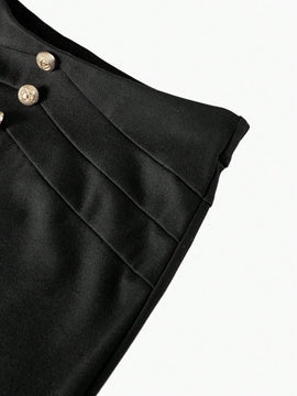 MOTF PREMIUM Pantalones ajustados de detalle de boton dorado solido para verano