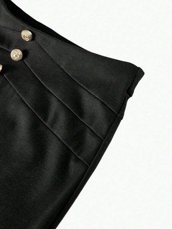 MOTF PREMIUM Pantalones ajustados de detalle de boton dorado solido para verano