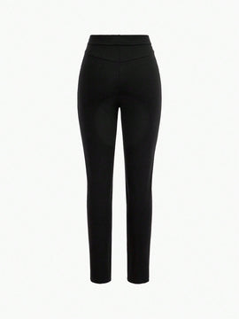 MOTF PREMIUM Pantalones ajustados de detalle de boton dorado solido para verano