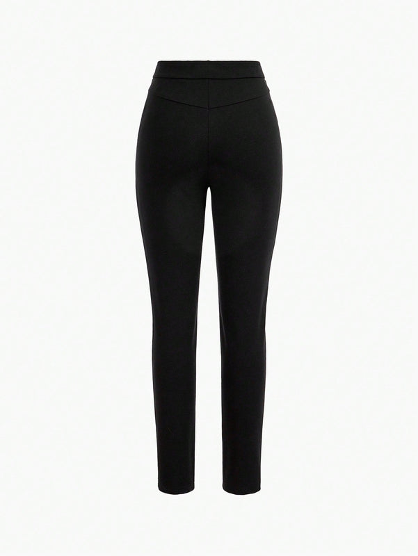 MOTF PREMIUM Pantalones ajustados de detalle de boton dorado solido para verano
