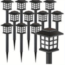 12-Pack LED Luces Solares para Jardín, Linternas de Estilo Plástico para Caminos, Batería de Níquel de 300 mAh, Antorchas de Estaca de Fácil Instalación para Pasarelas, Decoración de Jardines y Comunidades - Luz Blanca y Cálida
