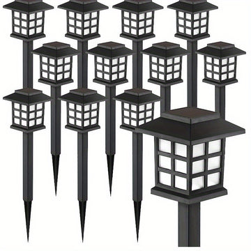 12-Pack LED Luces Solares para Jardín, Linternas de Estilo Plástico para Caminos, Batería de Níquel de 300 mAh, Antorchas de Estaca de Fácil Instalación para Pasarelas, Decoración de Jardines y Comunidades - Luz Blanca y Cálida