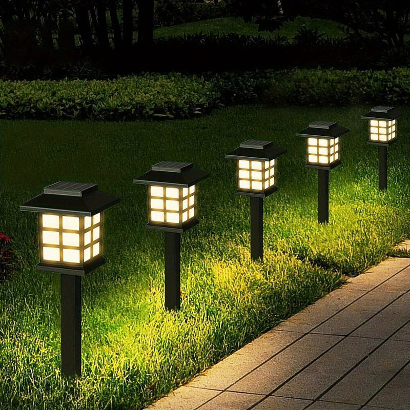 12-Pack LED Luces Solares para Jardín, Linternas de Estilo Plástico para Caminos, Batería de Níquel de 300 mAh, Antorchas de Estaca de Fácil Instalación para Pasarelas, Decoración de Jardines y Comunidades - Luz Blanca y Cálida
