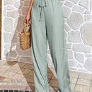 Pantalones largos sencillos de mujer de uso diario con cintura ajustable y unicolor