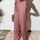Pantalones largos sencillos de mujer de uso diario con cintura ajustable y unicolor