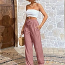 Pantalones largos sencillos de mujer de uso diario con cintura ajustable y unicolor
