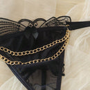 Tanga sexy con cadena caliente y con dibujos de mariposas transparentes para mujeres, ropa interior de cintura baja