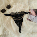 Tanga sexy con cadena caliente y con dibujos de mariposas transparentes para mujeres, ropa interior de cintura baja