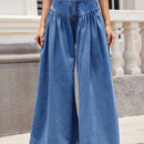 Essnce Jeans casuales para mujer con pierna ancha, holgado y plisado en Jean