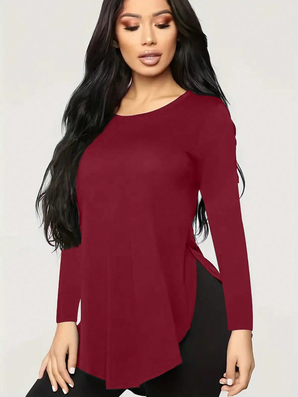 Camiseta para mujer oversize ligera y transpirable con abertura lateral - parte superior casual de cuello redondo y manga corta para verano y primavera - estilo de a coo y ajustado
