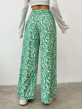 Pantalones largos con cintura con cordon y estampado floral