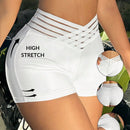 SXY Pantalones cortos sexys y ajustados de verano para mujer con malla empalmada