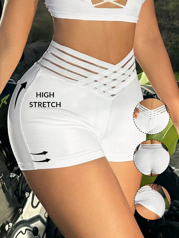 SXY Pantalones cortos sexys y ajustados de verano para mujer con malla empalmada
