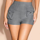BAE Mini pantalones cortos de trabajo gris, ropa informal de verano, diseno versatil con bolsillos en 3D, estilo de trabajo, pantalones cortos para mujeres