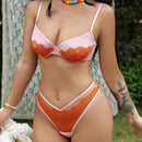 Eraneu Conjunto de lenceria de encaje y malla de colores contrastantes para mujeres