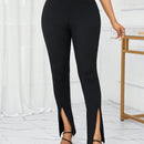 Lady Pantalones de textura femenina con dobladillo alto-bajo y raja