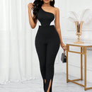 Lady Pantalones de textura femenina con dobladillo alto-bajo y raja