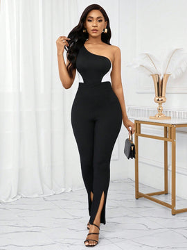 Lady Pantalones de textura femenina con dobladillo alto-bajo y raja