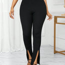Lady Pantalones de textura femenina con dobladillo alto-bajo y raja