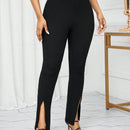 Lady Pantalones de textura femenina con dobladillo alto-bajo y raja