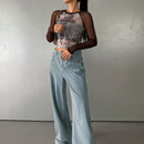DAZY Pantalones Jeans de pierna ancha casuales y holgados para mujer con bolsillos