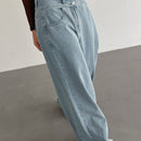 DAZY Pantalones Jeans de pierna ancha casuales y holgados para mujer con bolsillos
