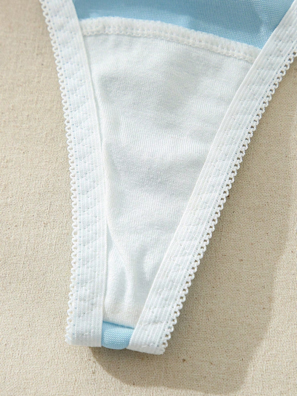 Conjunto de lenceria romantica de 2 piezas con bloques de color y encaje