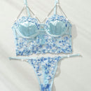Conjunto de Brasier y braguita de moda con bordado romantico bicolor y cadena