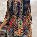 Camisa de estilo vintage para vacaciones de mujer con cuello redondo y estampado