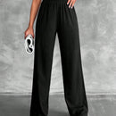 Tall pantalones rectos de talla alta con cintura elastica solida