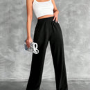 Tall pantalones rectos de talla alta con cintura elastica solida